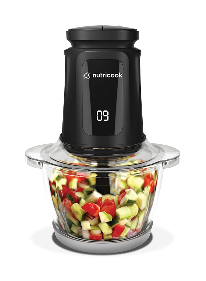 nutricook - Multi-Purpose Glass Chopper & Mincer, 500W, 1.2L with 4 SS Blade detachable System, Easy to Clean, Pulse Speed for Precision, Ice Crushing, Anti Slip Ring, 2-Year Warranty 1.2 L 500 W NC-CH1200 Black - Image 1