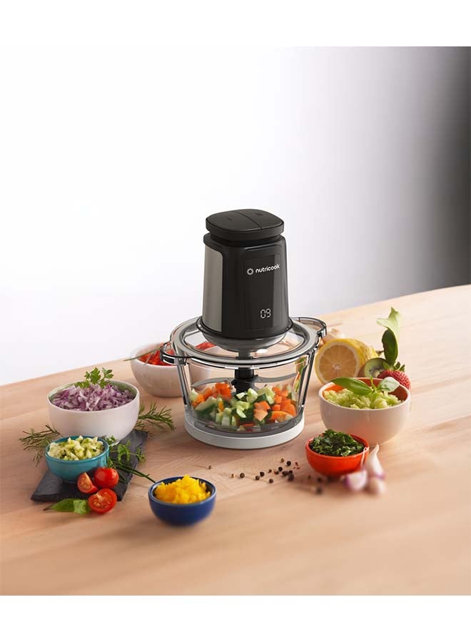 nutricook - Multi-Purpose Glass Chopper & Mincer, 500W, 1.2L with 4 SS Blade detachable System, Easy to Clean, Pulse Speed for Precision, Ice Crushing, Anti Slip Ring, 2-Year Warranty 1.2 L 500 W NC-CH1200 Black - Image 1