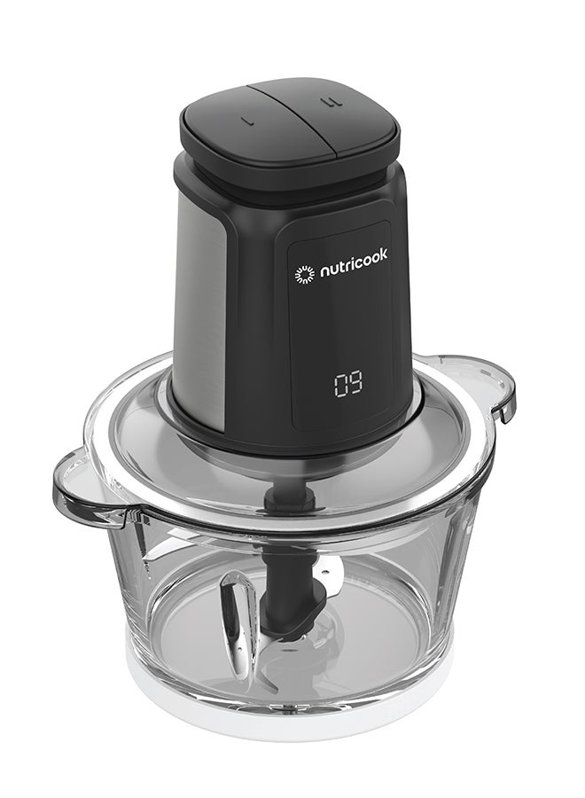 nutricook - Multi-Purpose Glass Chopper & Mincer, 500W, 1.2L with 4 SS Blade detachable System, Easy to Clean, Pulse Speed for Precision, Ice Crushing, Anti Slip Ring, 2-Year Warranty 1.2 L 500 W NC-CH1200 Black - Image 1