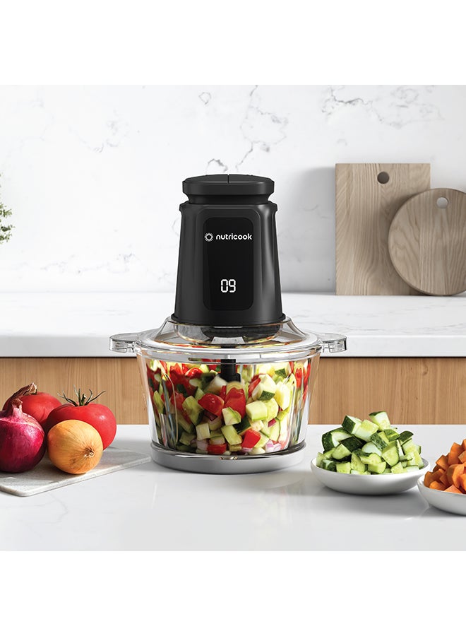 nutricook - Multi-Purpose Glass Chopper & Mincer, 500W, 1.2L with 4 SS Blade detachable System, Easy to Clean, Pulse Speed for Precision, Ice Crushing, Anti Slip Ring, 2-Year Warranty 1.2 L 500 W NC-CH1200 Black - Image 1