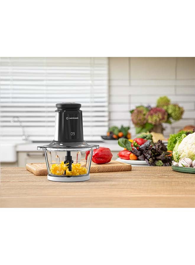 nutricook - Multi-Purpose Glass Chopper & Mincer, 500W, 1.2L with 4 SS Blade detachable System, Easy to Clean, Pulse Speed for Precision, Ice Crushing, Anti Slip Ring, 2-Year Warranty 1.2 L 500 W NC-CH1200 Black - Image 1