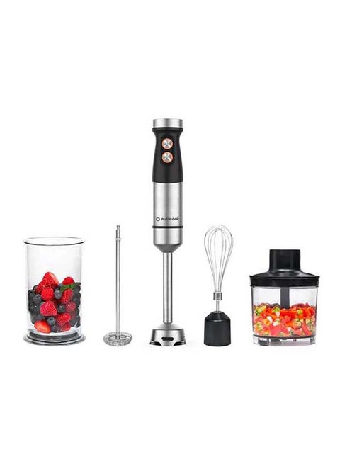 Hand Blender 1200W DC motor with 20 variable speed, 700ml Beaker,500ml Chopping Bowl, Stainless Steel Blades, Whisk 4in1 Blend,Chop,Whisk,Froth 2-Year Warranty HB100ME Stainless Steel