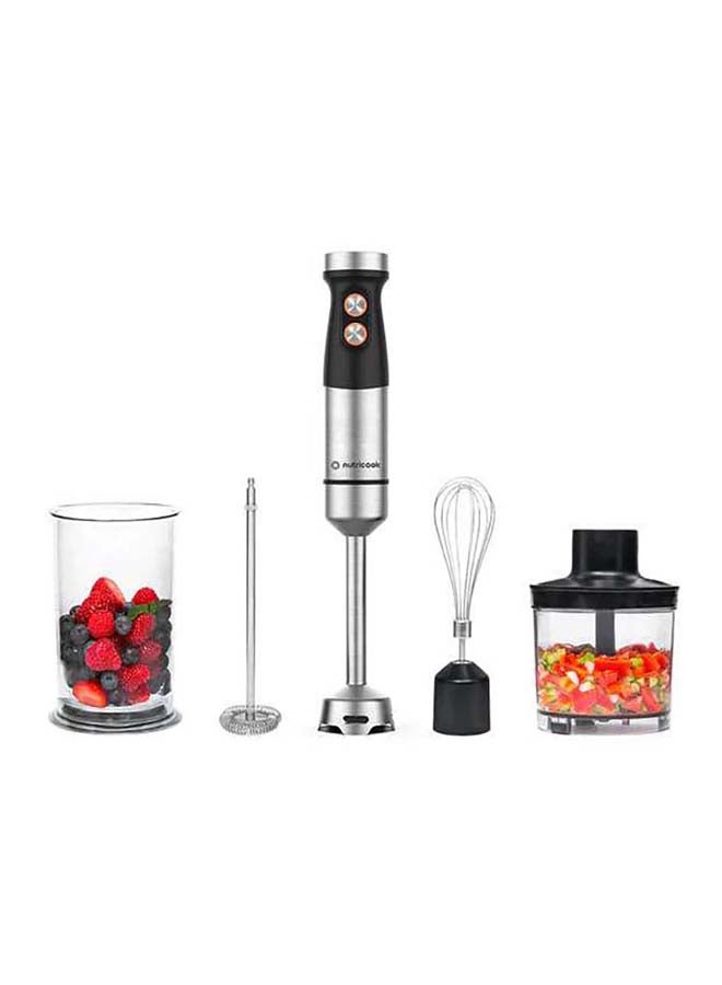 nutricook - Hand Blender 1200W DC motor with 20 variable speed, 700ml Beaker,500ml Chopping Bowl, Stainless Steel Blades, Whisk 4in1 Blend,Chop,Whisk,Froth 2-Year Warranty HB100ME Stainless Steel - Image 1