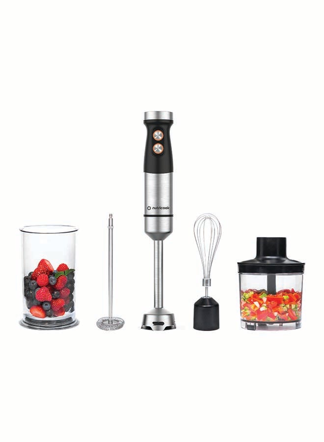 nutricook - Hand Blender 1200W DC motor with 20 variable speed, 700ml Beaker,500ml Chopping Bowl, Stainless Steel Blades, Whisk 4in1 Blend,Chop,Whisk,Froth 2-Year Warranty HB100ME Stainless Steel - Image 1