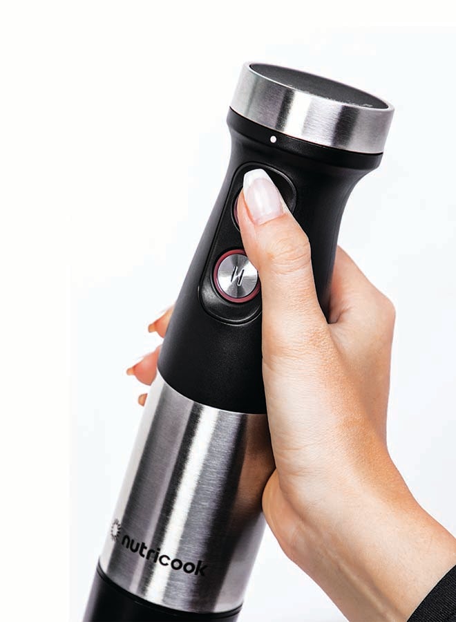 nutricook - Hand Blender 1200W DC motor with 20 variable speed, 700ml Beaker,500ml Chopping Bowl, Stainless Steel Blades, Whisk 4in1 Blend,Chop,Whisk,Froth 2-Year Warranty HB100ME Stainless Steel - Image 1