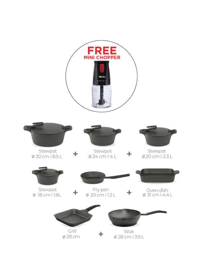 PYREX Artisan Granite Set of 21 + Free Gift Mienta Mini Chopper Grey 