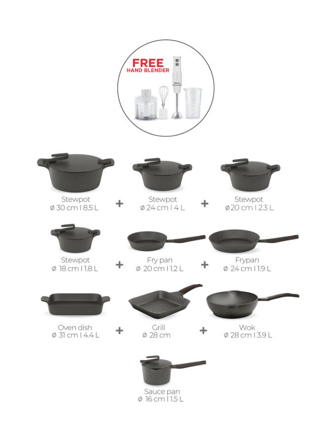 PYREX Artisan Granite Set of 24 + Free Gift Mienta Hand Blender Grey 