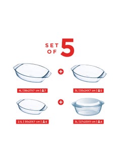 PYREX Set of 5, Casseroles with Handles, 3 Roasters Clear 