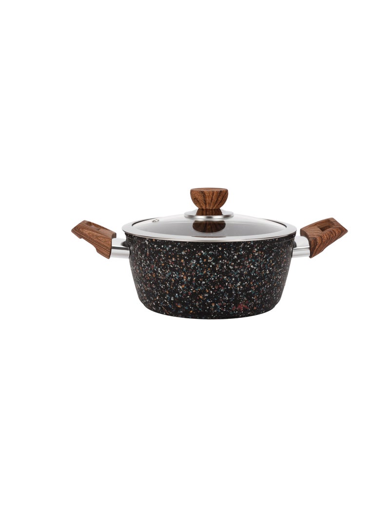 رويال فورد Royalford 20 cm Multistone Casserole- RF12015/ Non-Stick Forged Aluminium Cookware with Granite Coating, Compatible with Induction, Hot Plate, Halogen, Ceramic, Gas Cooktops/ with Glass Lid Multicolor 20cm - Image 1