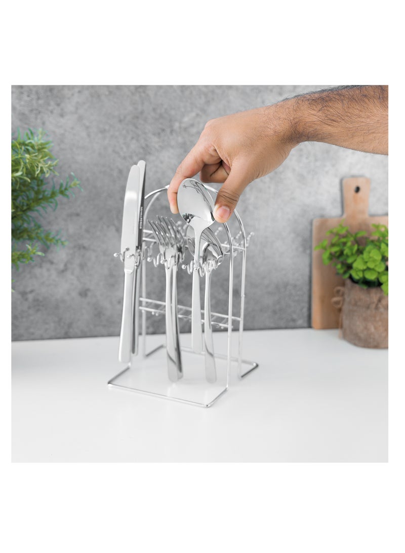 Royalford Royalford S S Prima Cutlery Set- RF12463/ 24 Pieces Spoons Set, Includes 6 Table Knives, 6 Forks, 6 Tablespoons, 6 Teaspoons/ Stylish and Light-Weight, 100% Food-Grade Silver  - Image 3