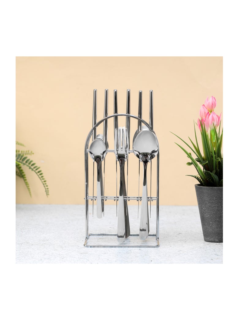 Royalford Royalford S S Prima Cutlery Set- RF12463/ 24 Pieces Spoons Set, Includes 6 Table Knives, 6 Forks, 6 Tablespoons, 6 Teaspoons/ Stylish and Light-Weight, 100% Food-Grade Silver  - Image 5