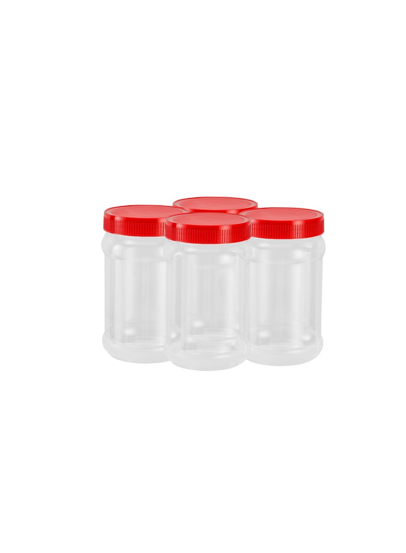 رويال فورد Royalford Round Airtight PET Jar- RF11877| 750ml, Set of 4 Premium-Quality Storage Containers| Transparent Jar for Pulses, Cereals and Spices| PET Canister  - Image 1