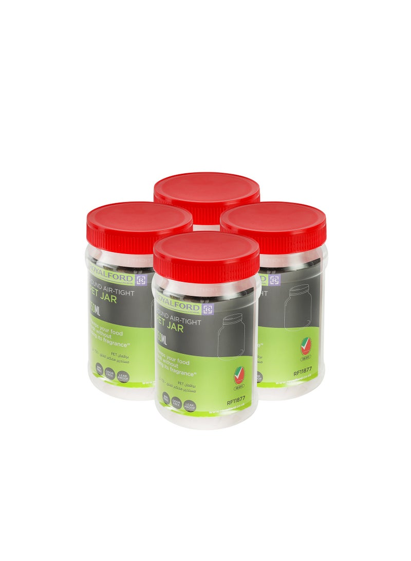 رويال فورد Royalford Round Airtight PET Jar- RF11877| 750ml, Set of 4 Premium-Quality Storage Containers| Transparent Jar for Pulses, Cereals and Spices| PET Canister  - Image 2