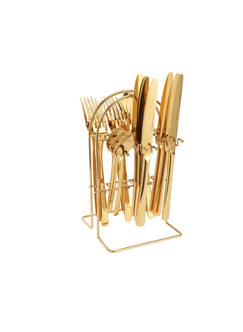 Royalford Royalford S S Prima Cutlery Set- RF12464/ 24 Pieces Spoons Set, Includes 6 Table Knives, 6 Forks, 6 Tablespoons, 6 Teaspoons/ Stylish and Light-Weight, 100% Food-Grade Gold  - Image 1