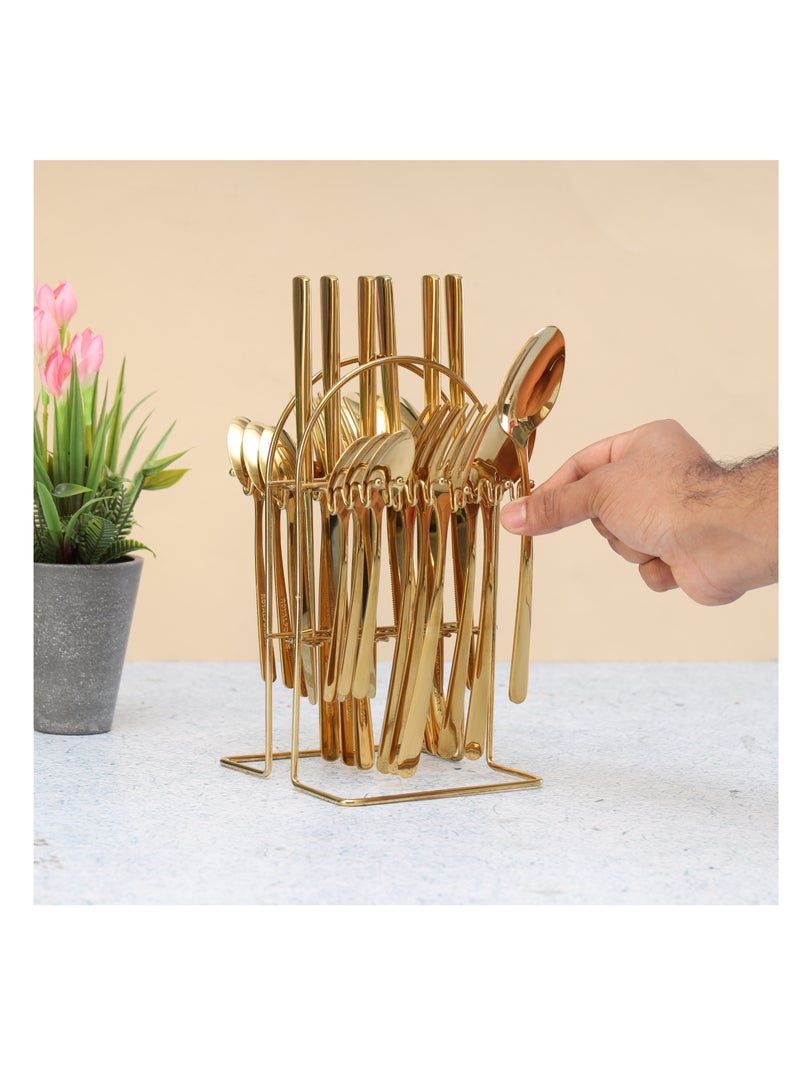 Royalford Royalford S S Prima Cutlery Set- RF12464/ 24 Pieces Spoons Set, Includes 6 Table Knives, 6 Forks, 6 Tablespoons, 6 Teaspoons/ Stylish and Light-Weight, 100% Food-Grade Gold  - Image 4