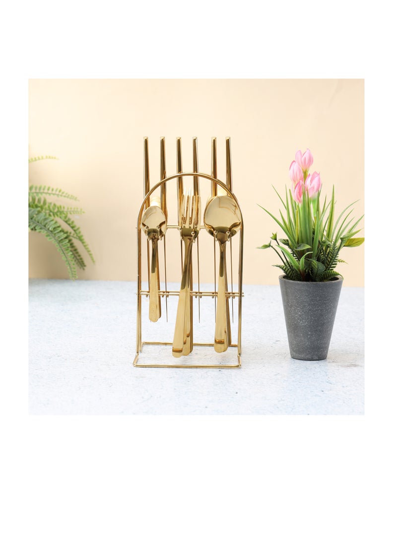 Royalford Royalford S S Prima Cutlery Set- RF12464/ 24 Pieces Spoons Set, Includes 6 Table Knives, 6 Forks, 6 Tablespoons, 6 Teaspoons/ Stylish and Light-Weight, 100% Food-Grade Gold  - Image 5