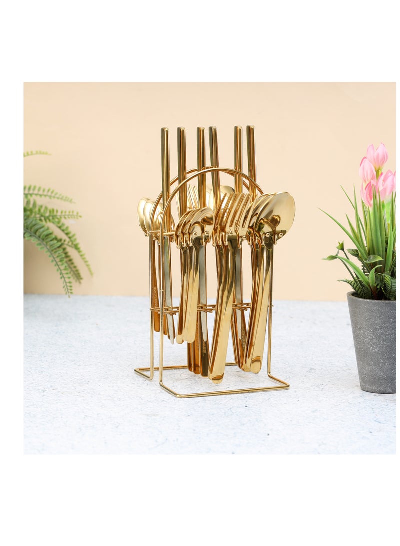 Royalford Royalford S S Prima Cutlery Set- RF12464/ 24 Pieces Spoons Set, Includes 6 Table Knives, 6 Forks, 6 Tablespoons, 6 Teaspoons/ Stylish and Light-Weight, 100% Food-Grade Gold  - Image 3