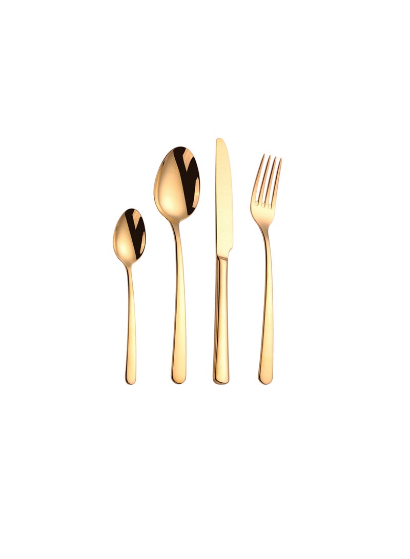 Royalford Royalford S S Prima Cutlery Set- RF12464/ 24 Pieces Spoons Set, Includes 6 Table Knives, 6 Forks, 6 Tablespoons, 6 Teaspoons/ Stylish and Light-Weight, 100% Food-Grade Gold  - Image 2
