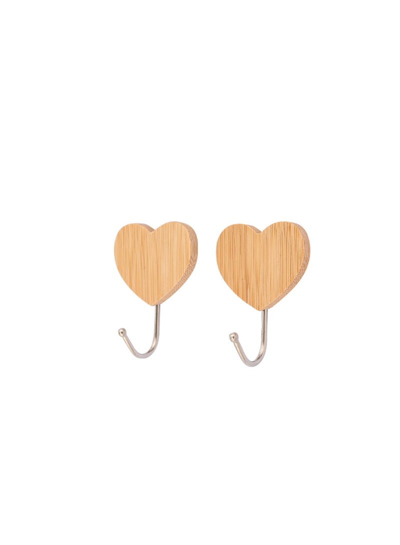 رويال فورد Royalford Heart-Shaped Bamboo Sticky Hook- RF12492/ Pack of 2, Hooks for Clothes, Hats, Scarves, Kitchen Supplies, etc. for Wooden, Steel, Plastic, Glass Multicolor - Image 1