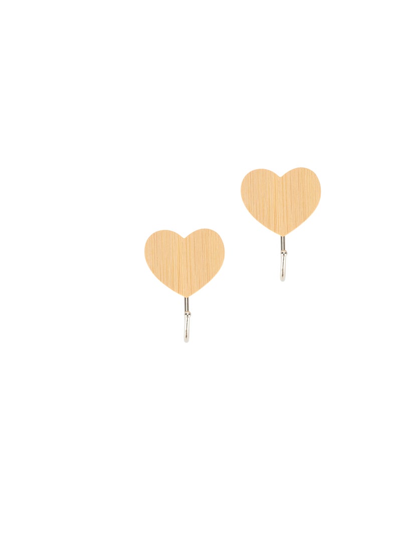 رويال فورد Royalford Heart-Shaped Bamboo Sticky Hook- RF12492/ Pack of 2, Hooks for Clothes, Hats, Scarves, Kitchen Supplies, etc. for Wooden, Steel, Plastic, Glass Multicolor - Image 2