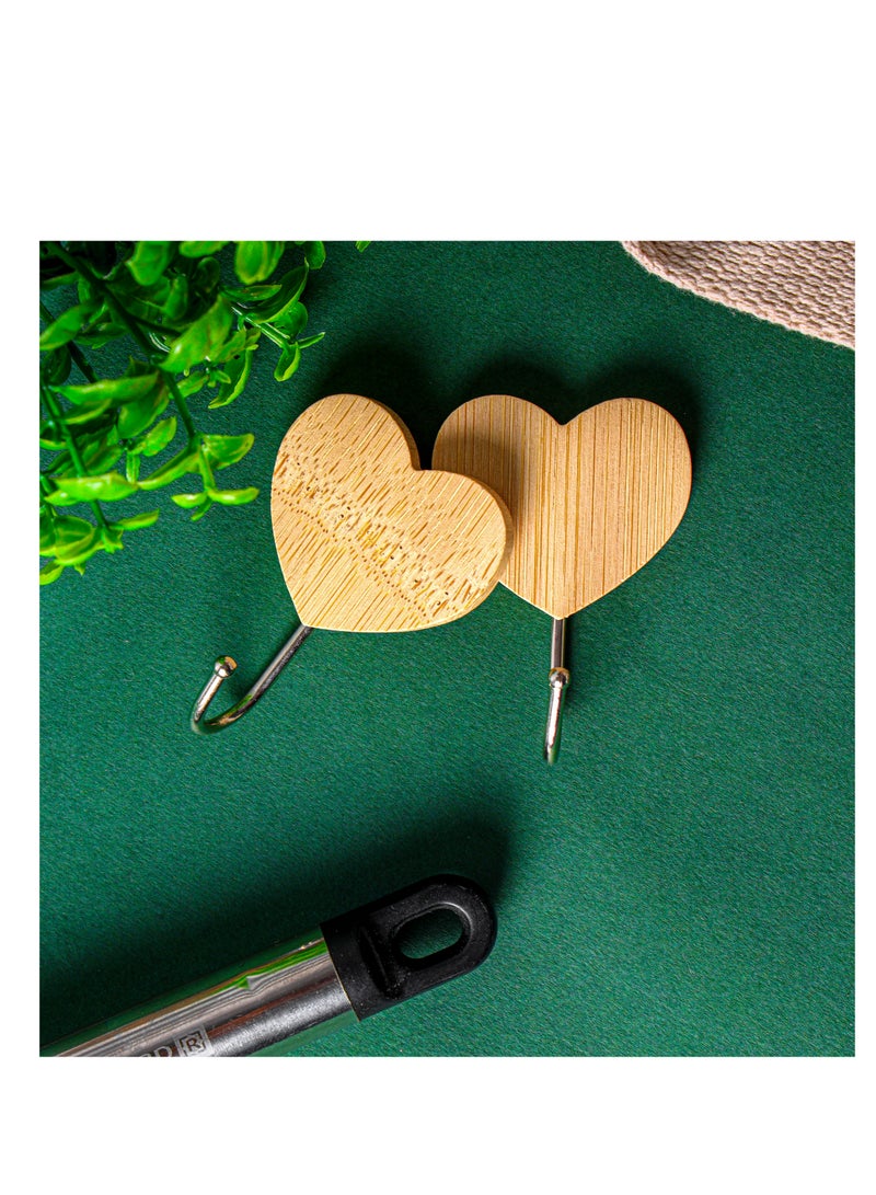 رويال فورد Royalford Heart-Shaped Bamboo Sticky Hook- RF12492/ Pack of 2, Hooks for Clothes, Hats, Scarves, Kitchen Supplies, etc. for Wooden, Steel, Plastic, Glass Multicolor - Image 5