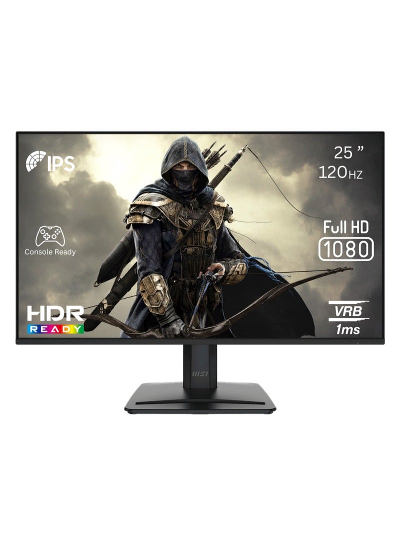 MSI - PRO 24.5-inch IPS (1920x1080) FHD Gaming Office Monitor, 120Hz Refresh Rate, 1ms Response Time, Adaptive-Sync, HDR Ready, HDMI 2.0, VGA Port, Display Port, VESA Mountable, Tilt, Speaker | Black - Image 1