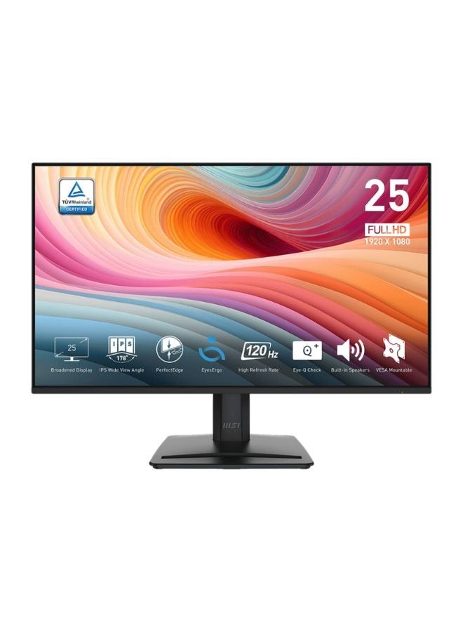 MSI - PRO 24.5-inch IPS (1920x1080) FHD Gaming Office Monitor, 120Hz Refresh Rate, 1ms Response Time, Adaptive-Sync, HDR Ready, HDMI 2.0, VGA Port, Display Port, VESA Mountable, Tilt, Speaker | Black - Image 1