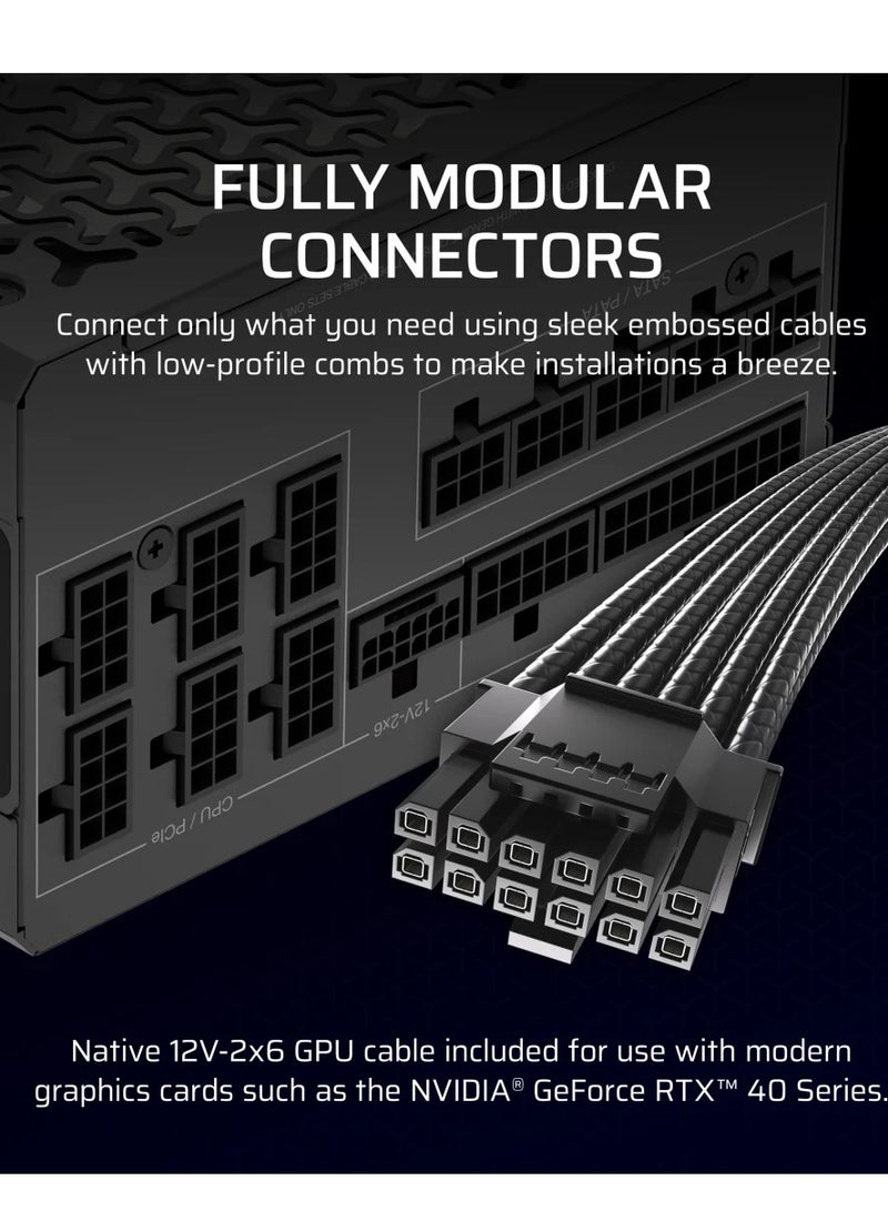CORSAIR - RM1000x Fully Modular Low-Noise ATX Power Supply – ATX 3.1 Compliant – PCIe 5.1 Support – Cybenetics Gold Efficiency – Native 12V-2x6 Connector - Image 1