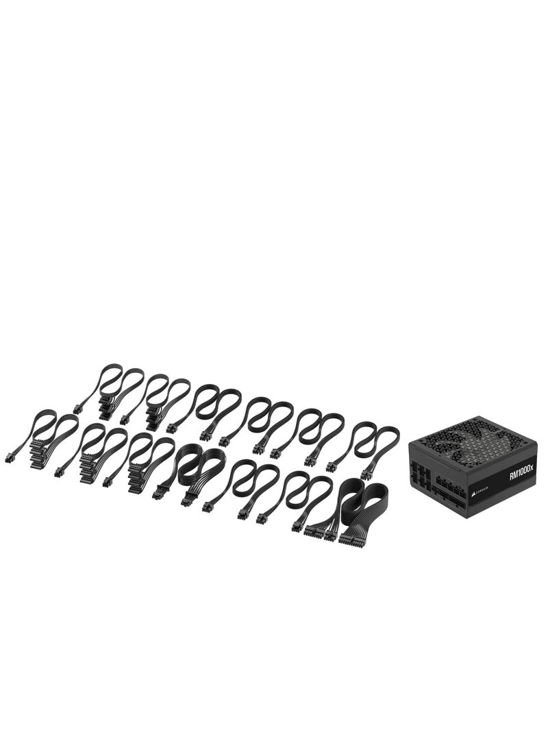 CORSAIR - RM1000x Fully Modular Low-Noise ATX Power Supply – ATX 3.1 Compliant – PCIe 5.1 Support – Cybenetics Gold Efficiency – Native 12V-2x6 Connector - Image 1