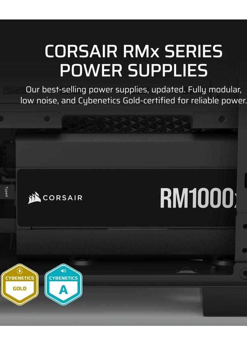 CORSAIR - RM1000x Fully Modular Low-Noise ATX Power Supply – ATX 3.1 Compliant – PCIe 5.1 Support – Cybenetics Gold Efficiency – Native 12V-2x6 Connector - Image 1