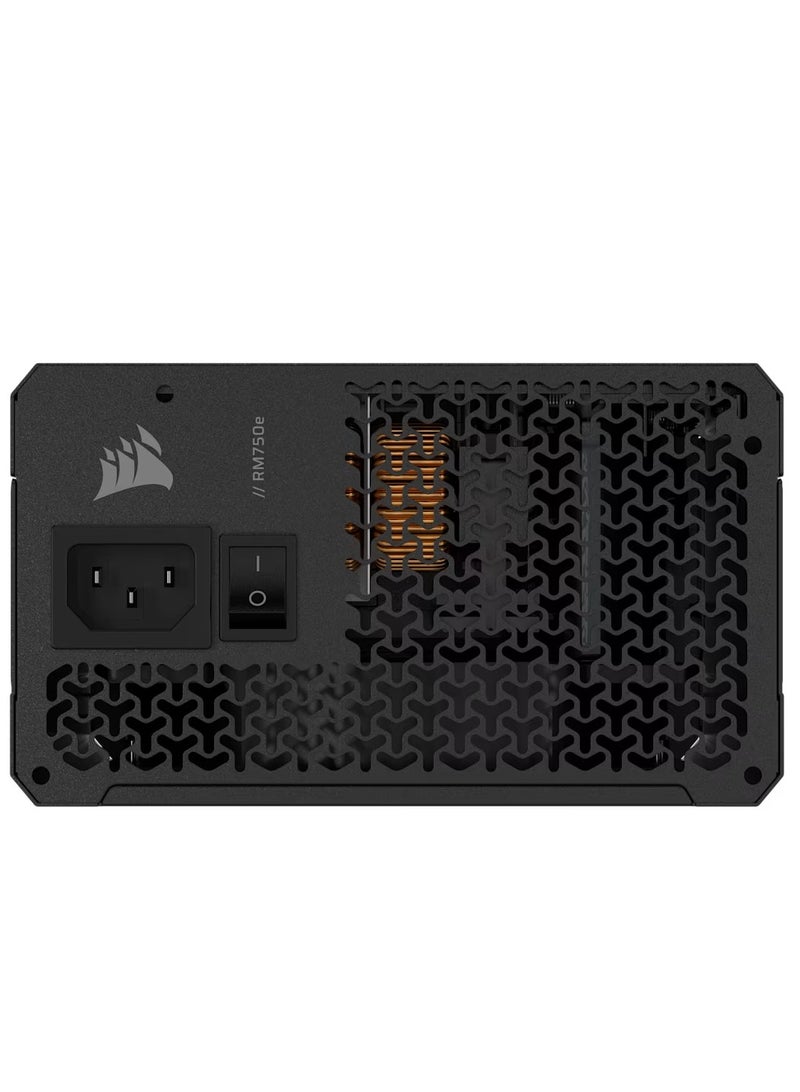 CORSAIR - RM750e Fully Modular Low-Noise ATX Power Supply with 12V-2x6 Cable – ATX 3.1 & PCIe 5.1 Compliant, Cybenetics Gold Efficiency, 105°C-Rated Capacitors, Modern Standby Mode - Image 1