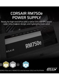 CORSAIR RM750e Fully Modular Low-Noise ATX Power Supply with 12V-2x6 Cable – ATX 3.1 & PCIe 5.1 Compliant, Cybenetics Gold Efficiency, 105°C-Rated Capacitors, Modern Standby Mode  - Image 3