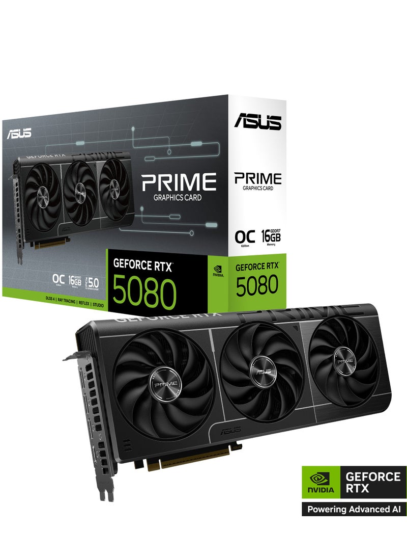 Prime SFF-Ready GeForce RTX™ 5080 OC Edition 16GB GDDR7 Graphics Card (PCIe® 5.0, 16GB GDDR7, HDMI®/DP 2.1, 2.5-Slot, Axial-tech Fans, Vapor Chamber, Dual BIOS)
