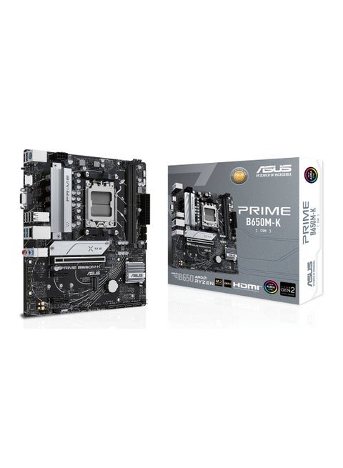 PRIME B650M-K AM5 Micro-ATX Motherboard, AMD B650 Chipset, 2x DIMM DDR5 Slots, Up to 96GB Max Memory, 2.5Gb Ethernet, 2x M.2, 1x PCIe 4.0x 16, USB 3.2 / 2.0, 1x VGA 1x HDMI | 90MB1F60-M0EAY0 Black