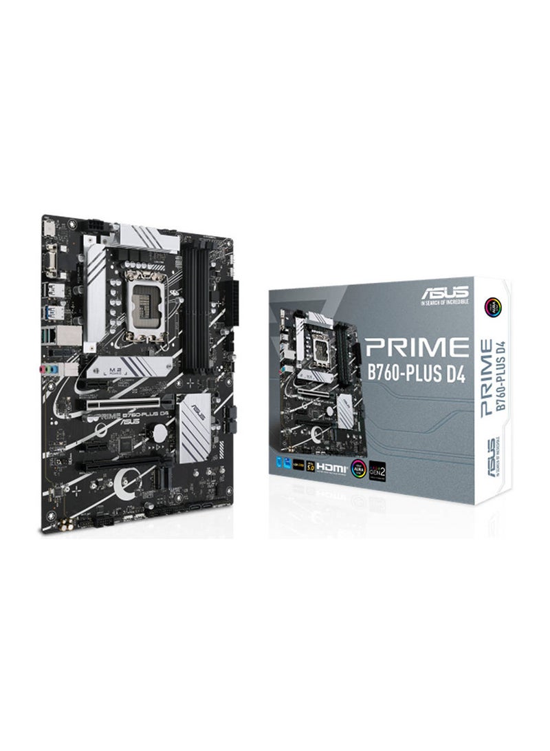 ASUS - PRIME B760-PLUS D4 LGA1700 ATX Motherboard, Intel B760 Chipset, 4xDDR4 Slot, Max 128GB, PCle 5.0, 2.5Gb Ethernet, Fan Xpert 2+,Aura Sync, DP/VGA/HDMI | 90MB1CW0-M1EAY0 Black - Image 1