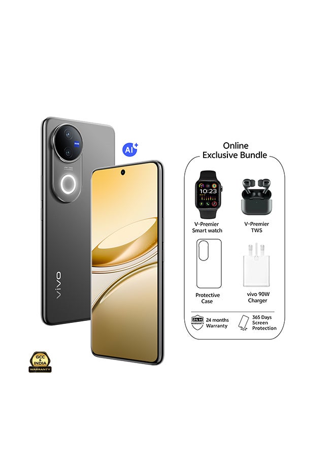 فيفو V50 AI 5G ثنائي الشريحة أسود ساتان 12 جيجابايت رام 256 جيجابايت مع هدايا حصرية سماعات أذن برو، ساعة ذكية، شاحن 90 واط وضمان 24 شهر + 1 سنة استبدال الشاشة - نسخة الشرق الأوسط - Image 1