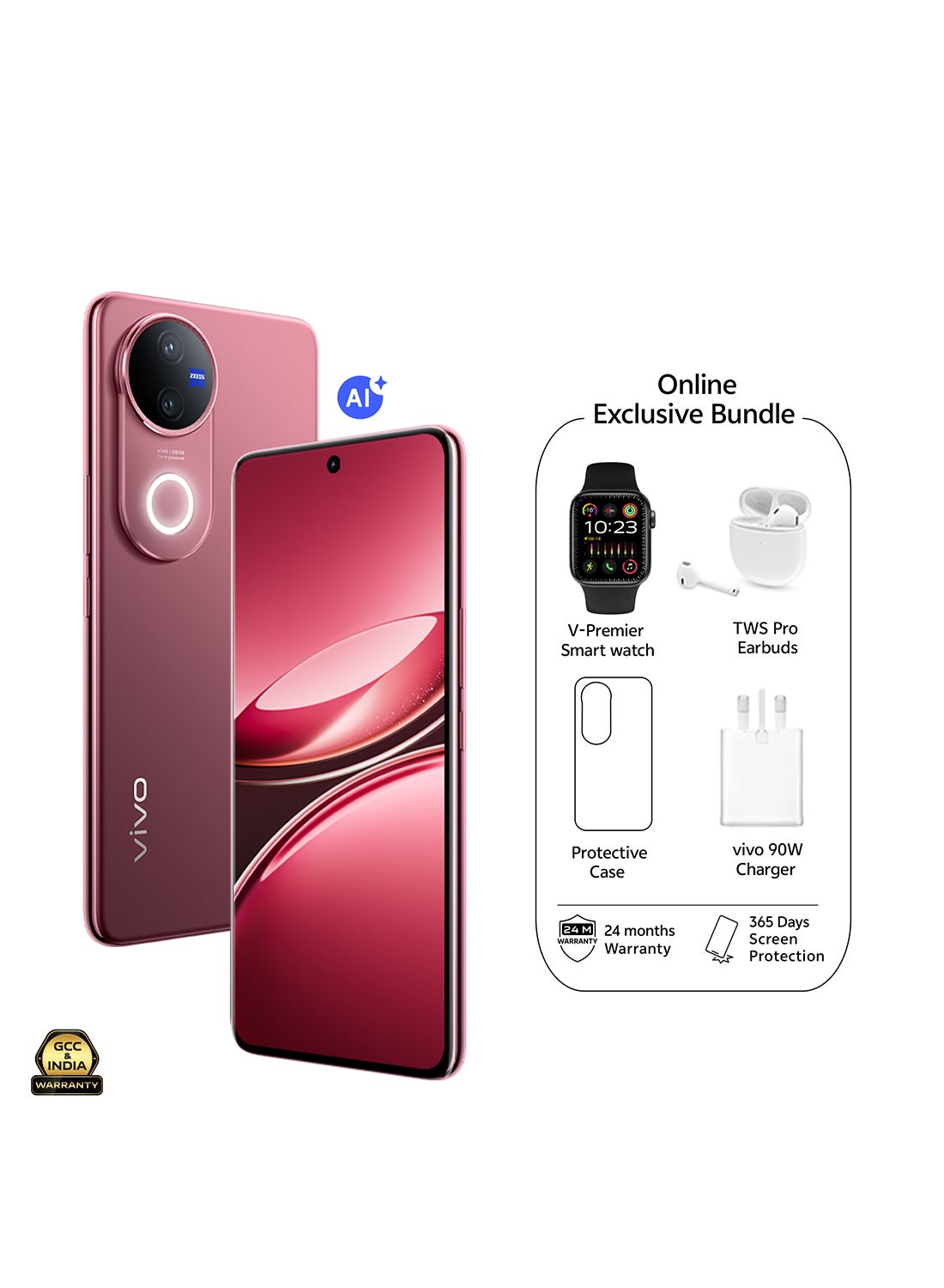 vivo V50 AI 5G Dual SIM Ancora Red 12GB RAM 512GB  With Exclusive Gifts Earbuds Pro, Smart Watch, 90W Charger And 24 Months Warranty + 1 Year Screen Replacement - Middle East Version 