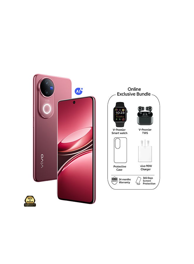 vivo V50 AI 5G Dual SIM Ancora Red 12GB RAM 512GB With Exclusive Gifts Earbuds Pro, Smart Watch, 90W Charger And 24 Months Warranty + 1 Year Screen Replacement - Middle East Version - Image 1
