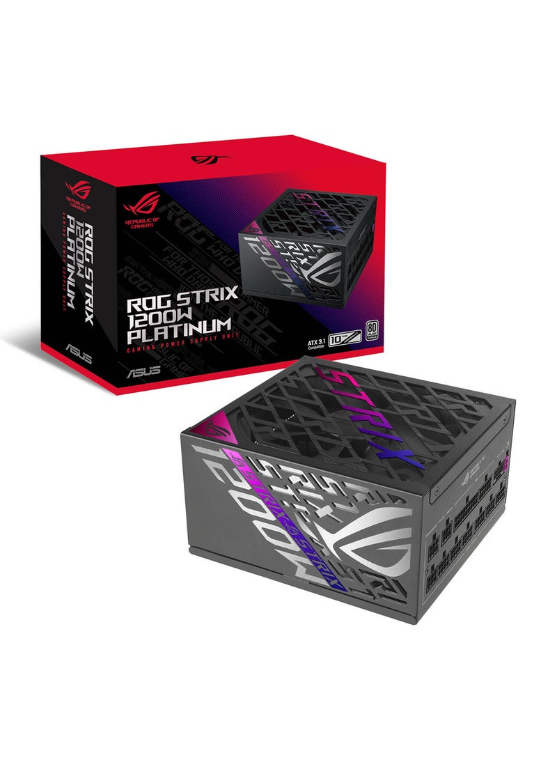 ASUS - ROG Strix 1200W Fully Modular Power Supply, 80 PLUS Platinum Efficiency, Active PFC, GaN MOSFET, ATX 3.1 Compatible, Cybernetic Lambda A+, Dual Ball Fan bearings, 90YE00W0-B0NA00 Black - Image 1