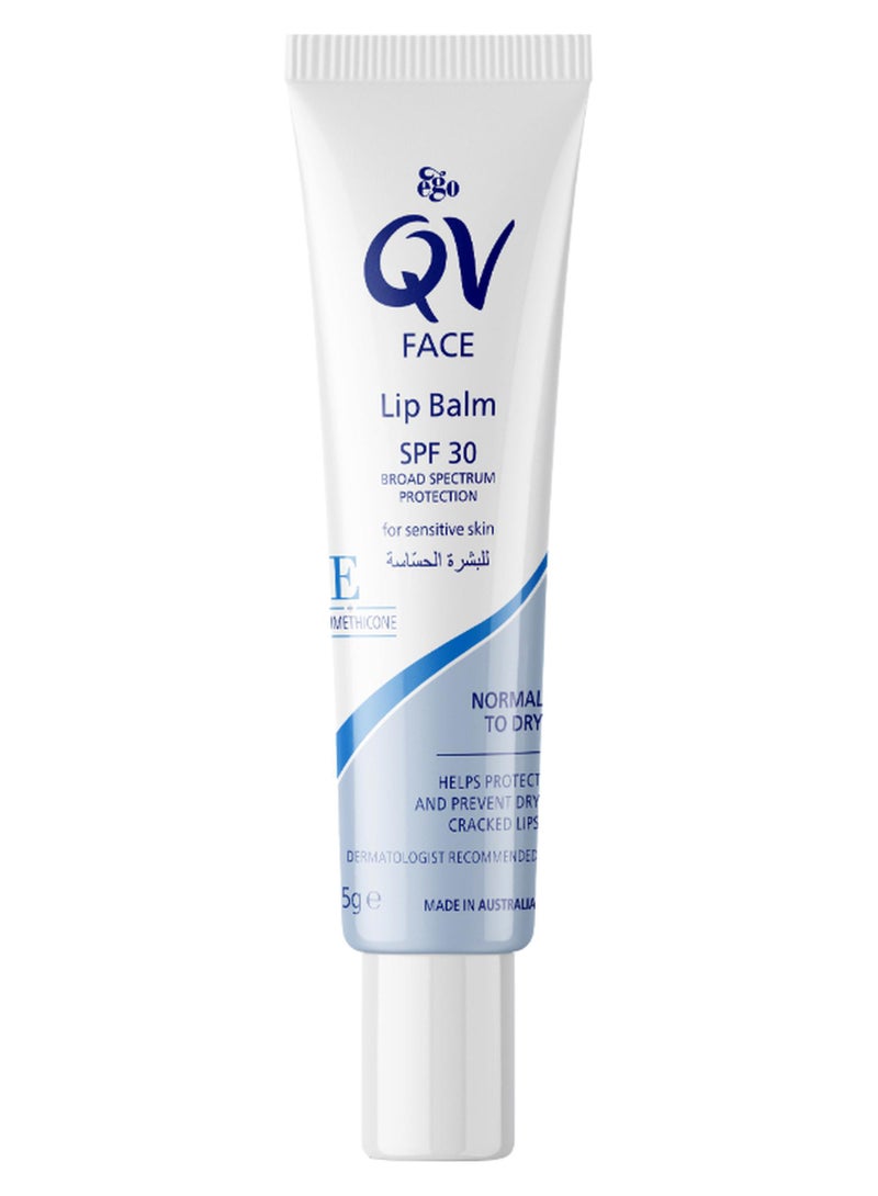 QV Lip Balm (15g) with SPF 30 for Dry & Sensitive Lips, Moisturising Fragrance Free Broad Spectrum UVA UVB Protection, Non Greasy Glide-On Lip Care for Daily Use & Outdoor Protection - Image 1