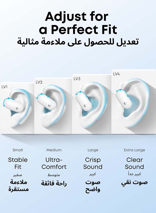 Soundcore AeroFit 2 by Anker, Open-Ear Headphones, Adjustable Ear Hooks, Snug Fit, Rich Bass, Hi-Res Wireless Audio, 42H Play, Bluetooth 5.4, Wireless Charging, IP55, AI Clear Calls, Open-Ear Earbuds White