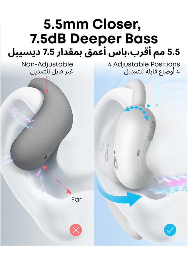 Soundcore AeroFit 2 by Anker, Open-Ear Headphones, Adjustable Ear Hooks, Snug Fit, Rich Bass, Hi-Res Wireless Audio, 42H Play, Bluetooth 5.4, Wireless Charging, IP55, AI Clear Calls, Open-Ear Earbuds White