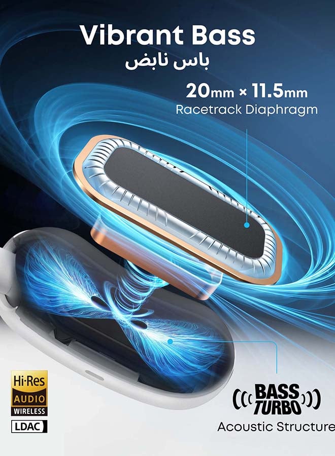 Soundcore AeroFit 2 by Anker, Open-Ear Headphones, Adjustable Ear Hooks, Snug Fit, Rich Bass, Hi-Res Wireless Audio, 42H Play, Bluetooth 5.4, Wireless Charging, IP55, AI Clear Calls, Open-Ear Earbuds White