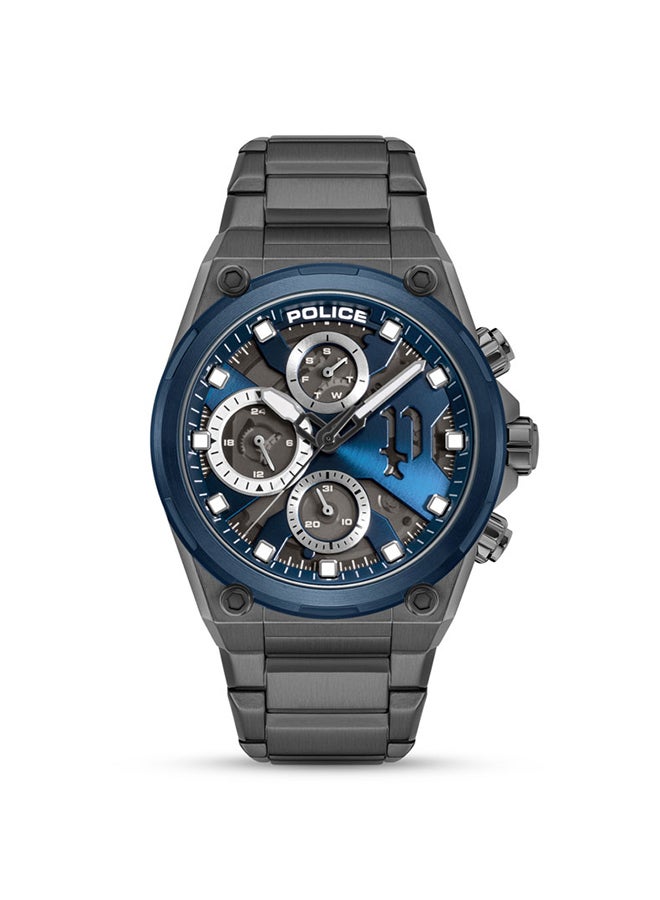 POLICE Men's Airflow Men's 44mm Multifunction Watch with Hydraulic Blue Plate, Black Dial & 316L Stainless Steel Bracelet  - Image 1