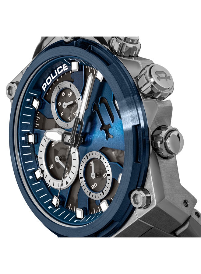 POLICE Men's Airflow Men's 44mm Multifunction Watch with Hydraulic Blue Plate, Black Dial & 316L Stainless Steel Bracelet  - Image 4