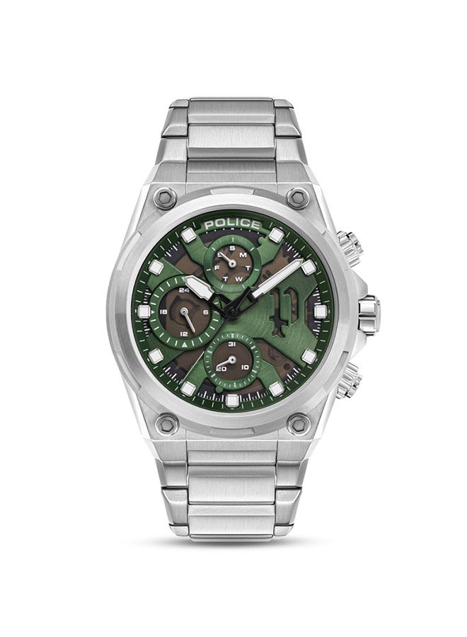 POLICE Men's Airflow Men's 43mm Multifunction Watch with Hydraulic Green Plate, Black Dial & 316L Stainless Steel Bracelet  - Image 1