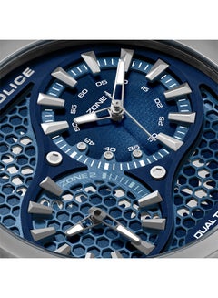 POLICE Men's Boa 48mm Gun Case Watch with Black to Navy Dial, Dual Crowns, Honeycomb Backdrop & Navy Blue Silicone Strap  - Image 4