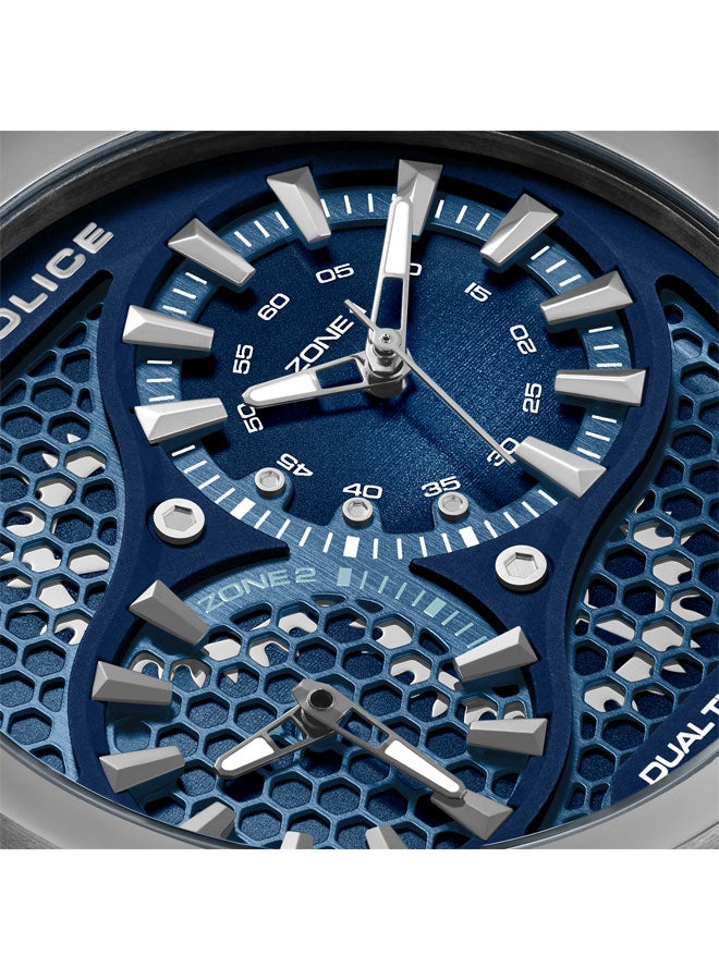 بوليس Men's Boa 48mm Gun Case Watch with Black to Navy Dial, Dual Crowns, Honeycomb Backdrop & Navy Blue Silicone Strap  - Image 4