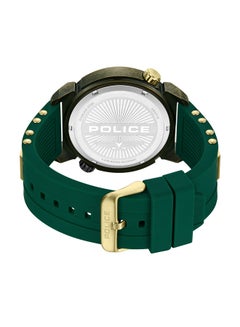 POLICE Men's Boa 48mm Antique Gold Ion-Plated Case Watch with Black-to-Green Sunray Dial, Dual Crowns, Green Silicone Strap  - Image 3
