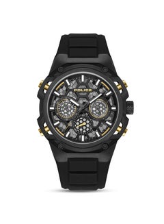 POLICE Men's Challenger 46mm Multifunction Men's Watch with Ion-Plated Black Case, Honeycomb Dial & Black Silicone Strap  - Image 1